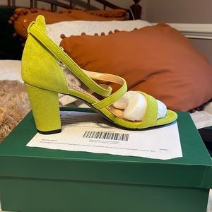 BRAND NEW, NEVER WORN lime green, chunky block, mid heel, suede dress shoes